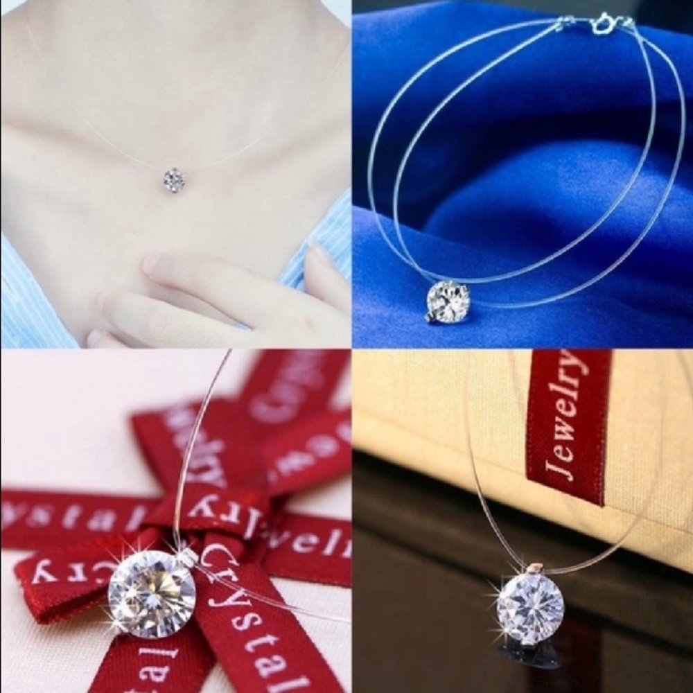 Transparent Nylon Necklace 8mm Swarovski Crystal - Picture 2 of 8